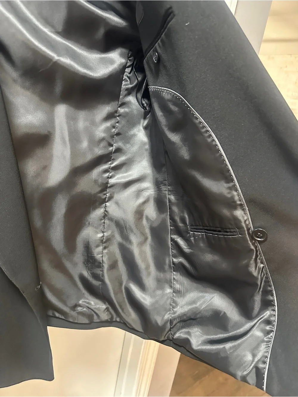 2 Men’s Black Suit Jackets 40L & 38R Repair Lot Midtown Man Marc Tulio Stretch